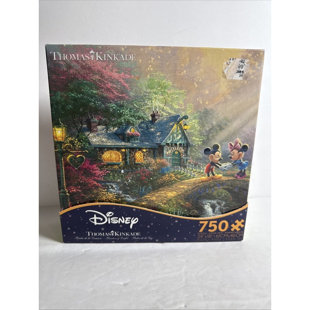 DISNEY Thomas Kinkade Mickey &‎ Minnie Sweetheart Bridge 750pc Puzzle W/poster